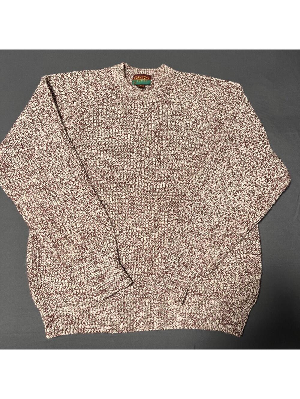 Vintage Oakton Limited Sweater Mens XL Maroon White Marled Knit Acrylic 80s